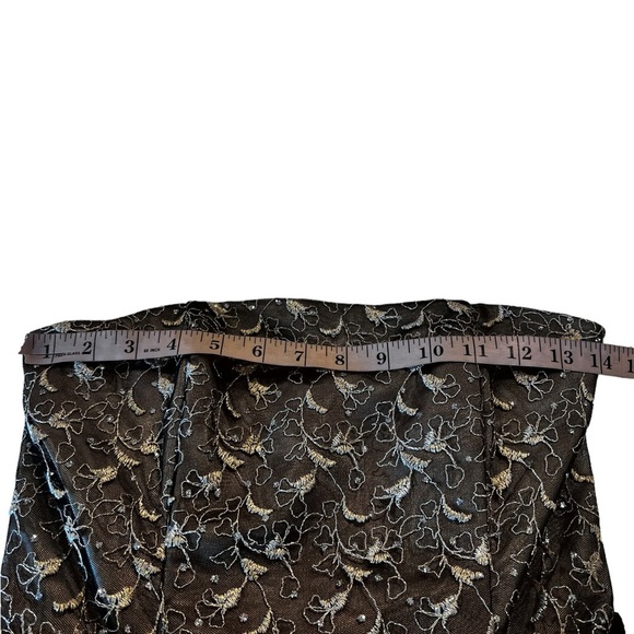 Gunne Sax Black Gold Bow Waist Mesh Lace Overlay Mini Vintage Y2K Prom Dress - Picture 12 of 14